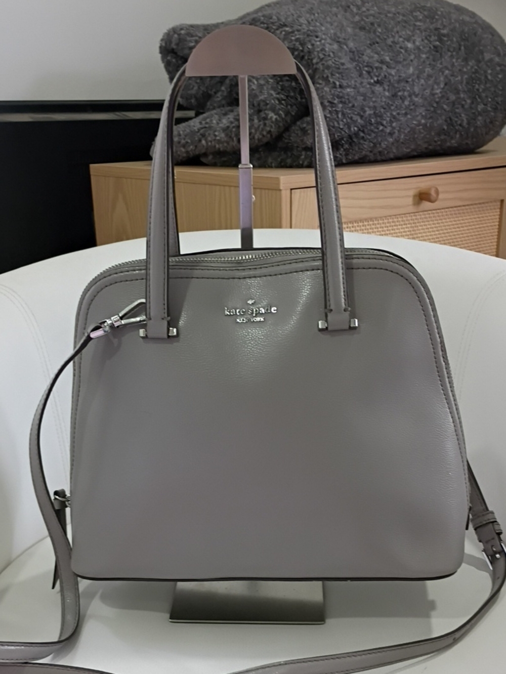 kate spade Patterson Drive Gray Dome Satchel with Detachable Strap